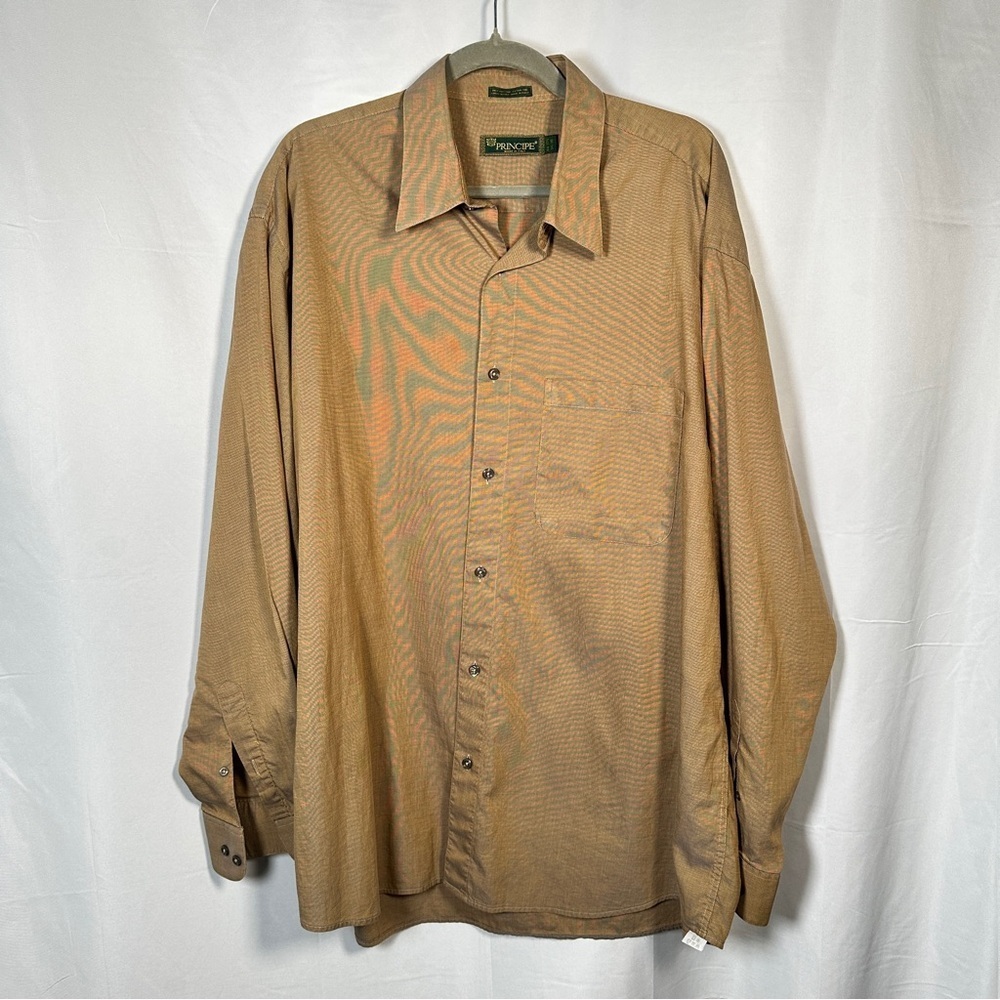Principe Italian Cotton Dress Shirt Extra Fine Single Needle Camel Neutral XL - Picture 2 of 11